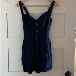 Reformation Navy 100% Linen Romper